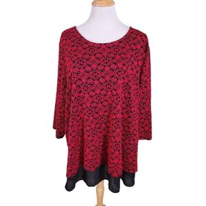 Catherines Red and Black Lace Tunic, Sz 3X